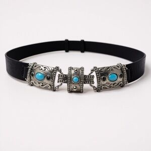 WCM New York Womens size Medium Black Statement belt turquoise cabochon Western